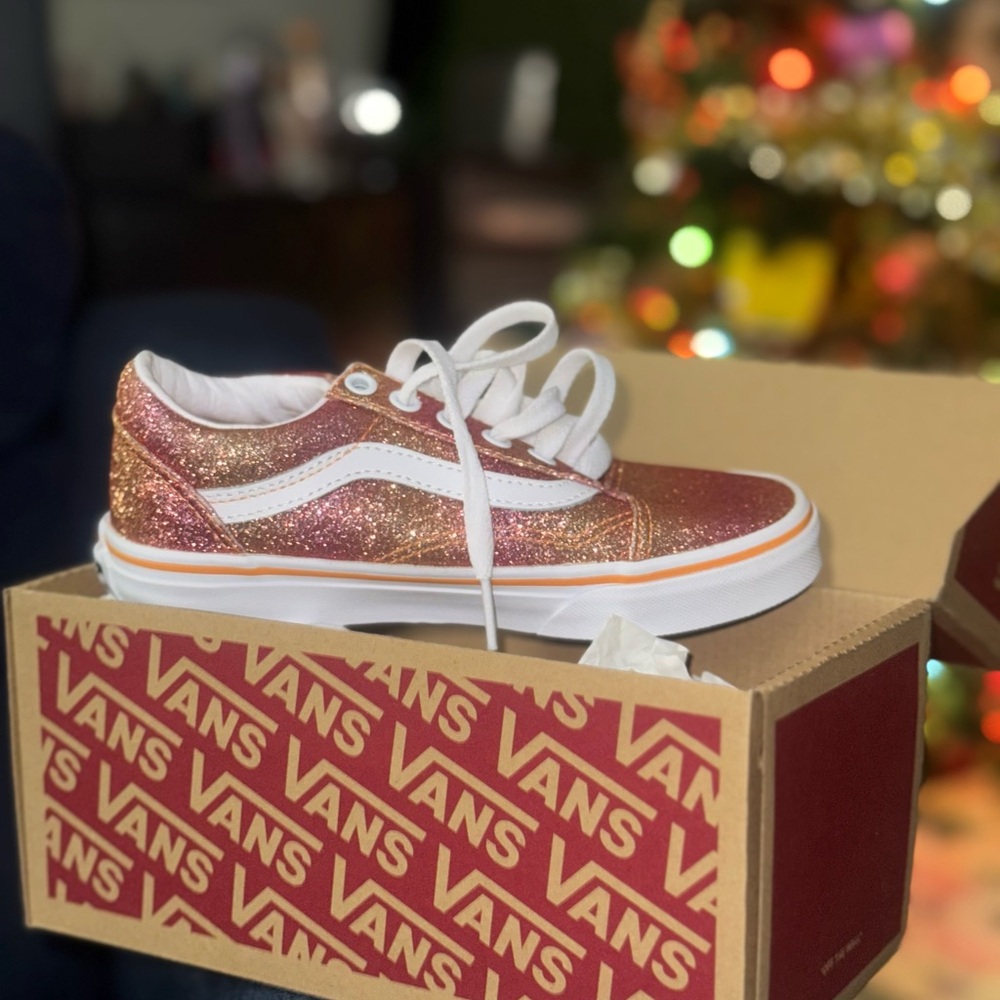 Vans Rose Gold Glitter Sneakers with White Trim